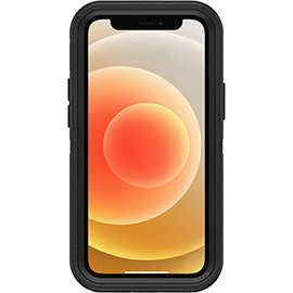 Black phone case with a colorful phone screen displaying a circular design.