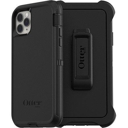Black phone case with a clip and OtterBox branding on a white background