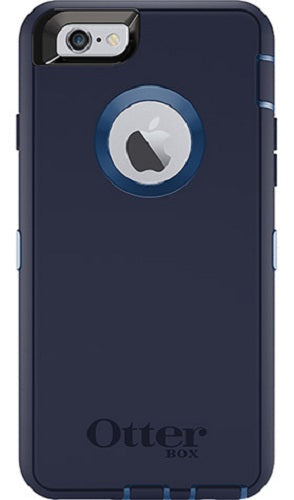 Navy blue phone case with Apple logo and OtterBox branding