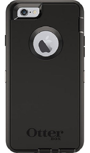 Black OtterBox phone case with Apple logo on a white background