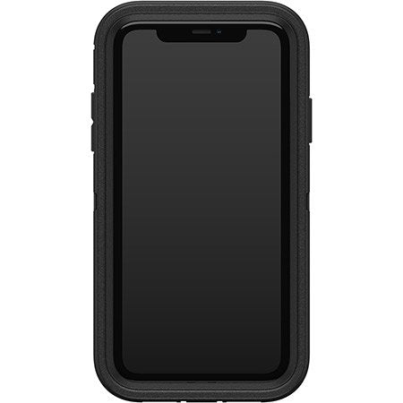 Black phone case with a clear screen on a white background