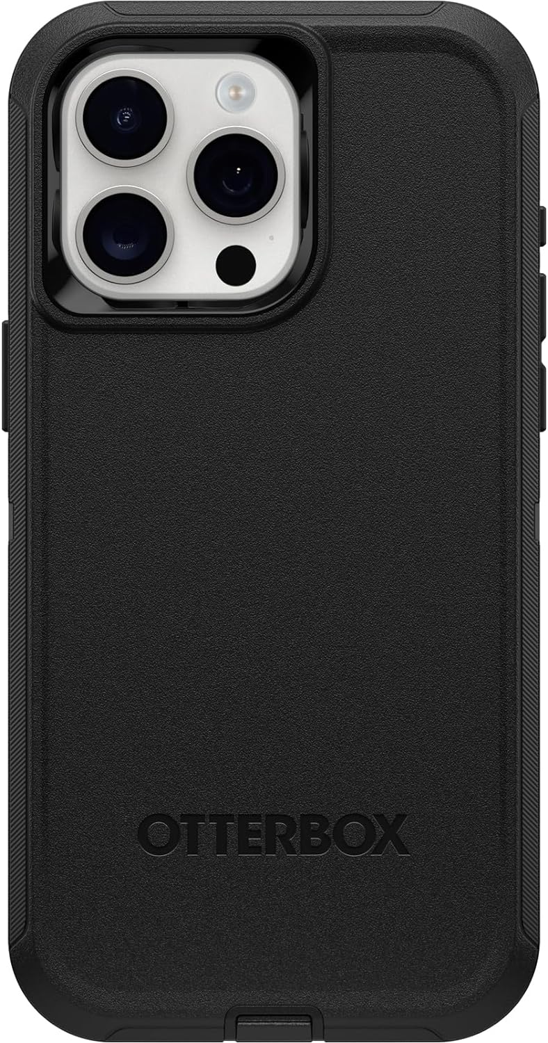 Black OtterBox phone case on a white background