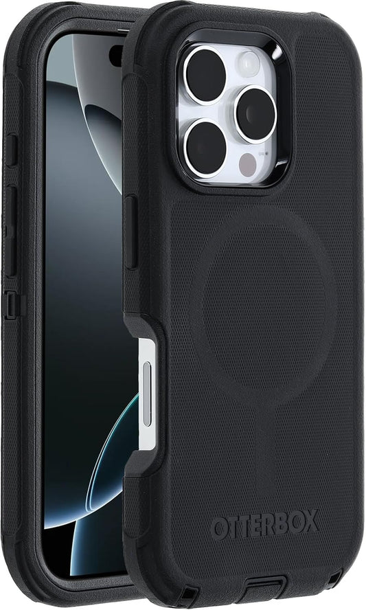 Black OtterBox phone case on a black background