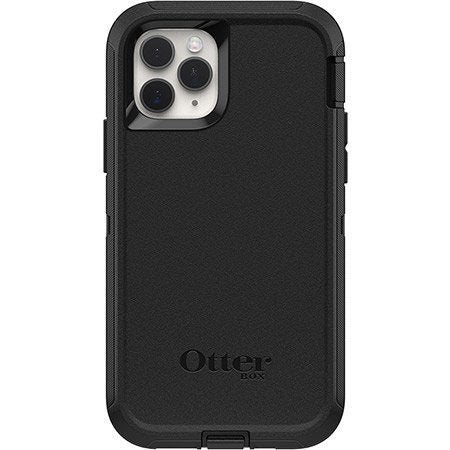 Black OtterBox phone case on a white background