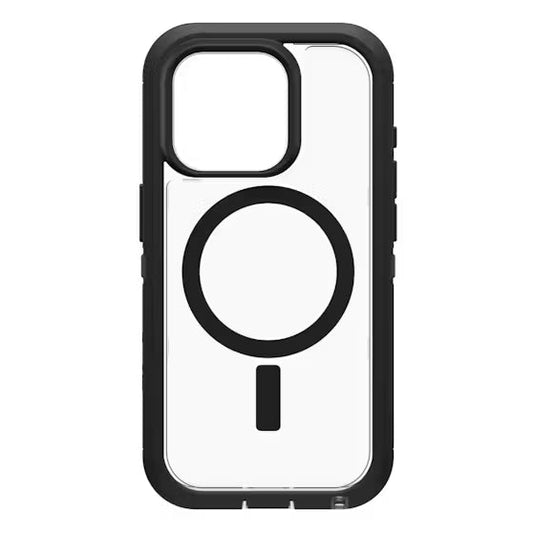 Black phone case with clear back on a white background